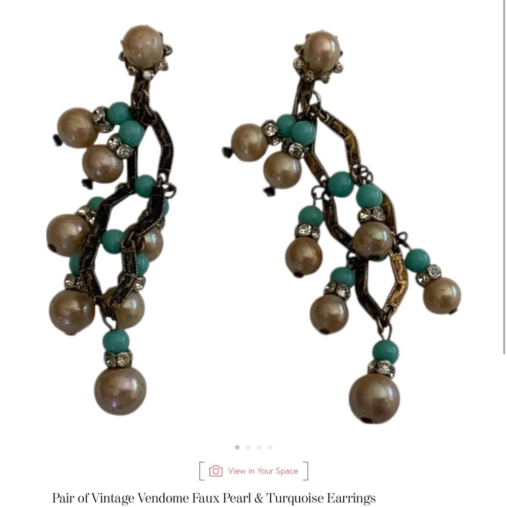 Vendome Faux Pearl and Turquoise Drop Earrings